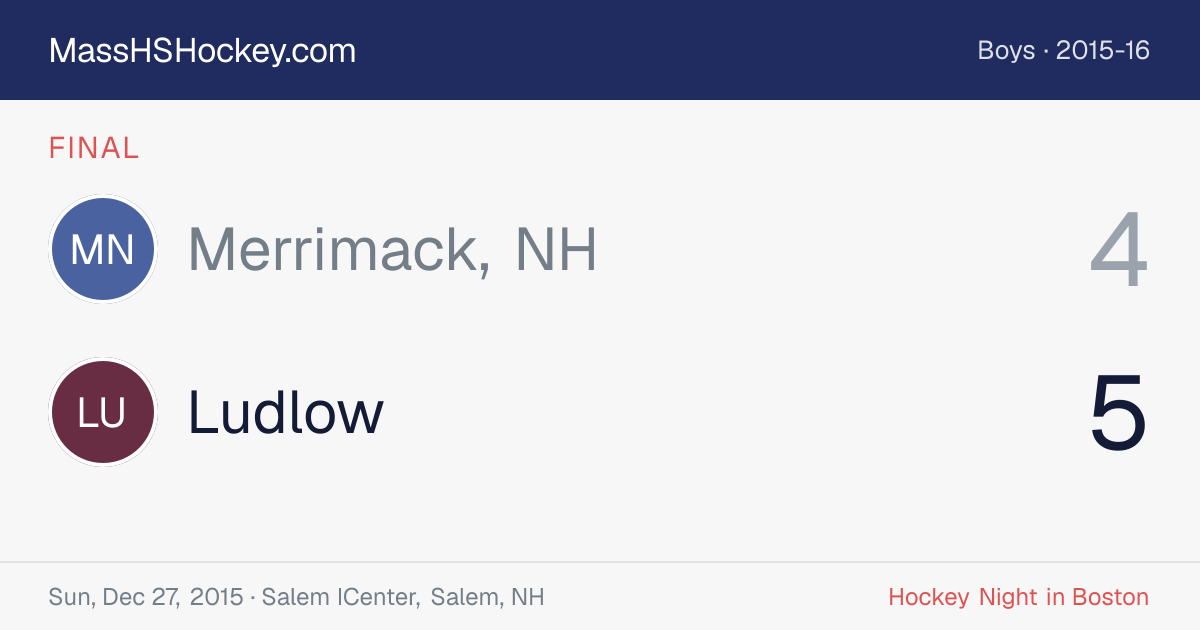 Merrimack, NH at Ludlow score card