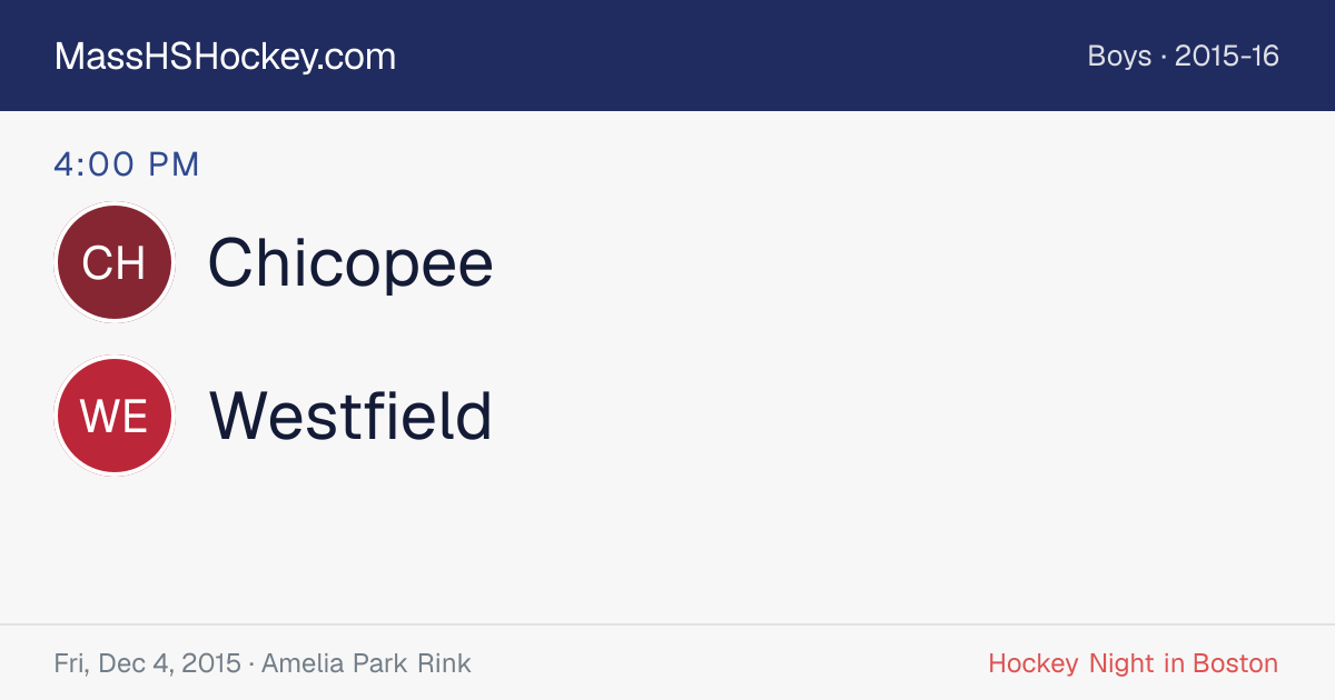 Chicopee at Westfield score card
