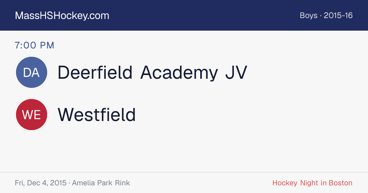 Deerfield Academy JV at Westfield score card