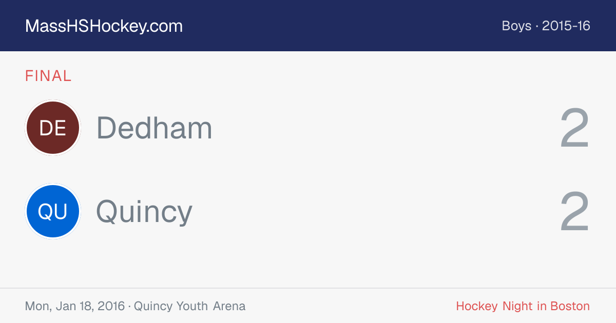 Dedham at Quincy score card