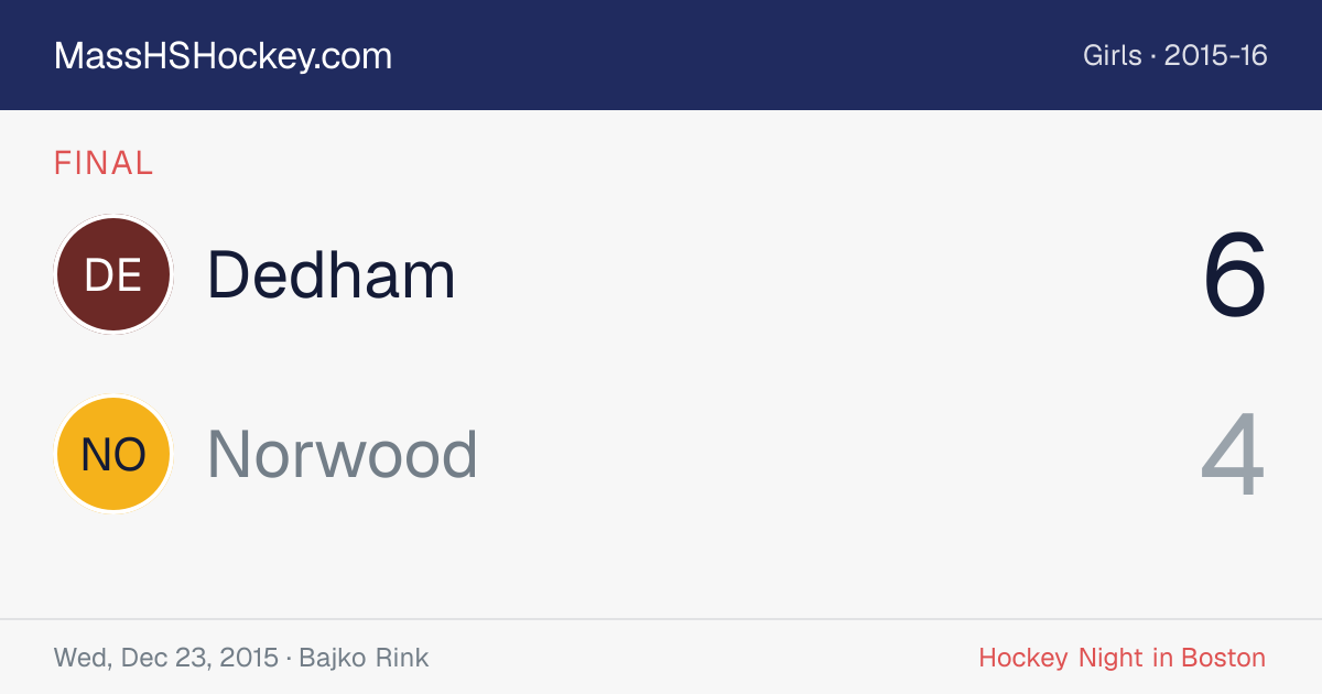 Dedham at Norwood score card