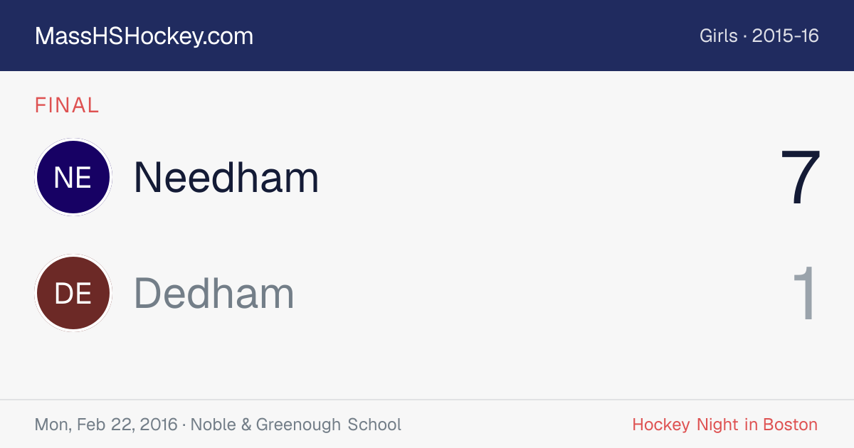 Needham at Dedham score card