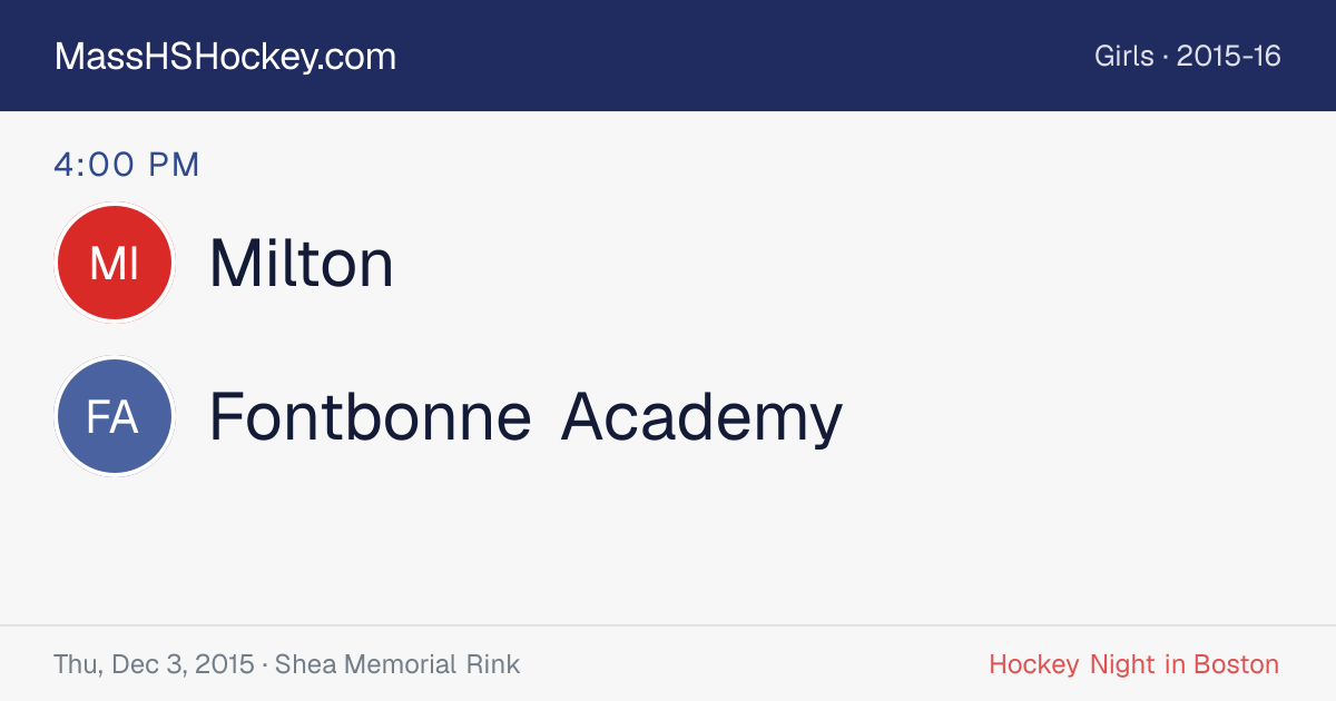 Milton at Fontbonne Academy score card