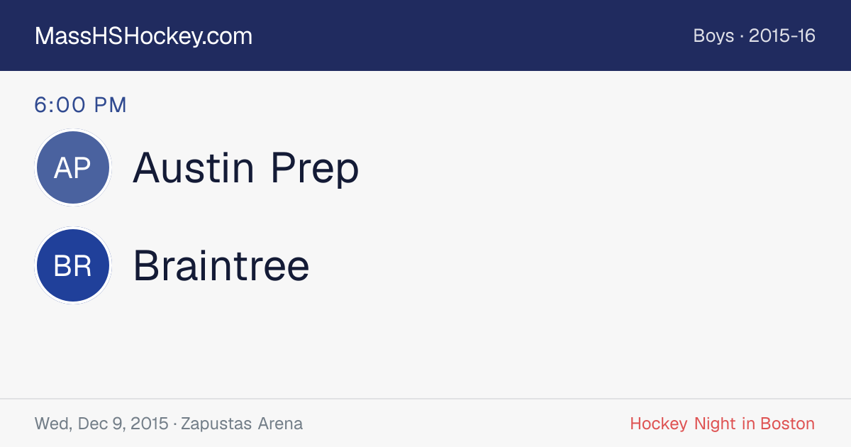 Austin Prep at Braintree score card