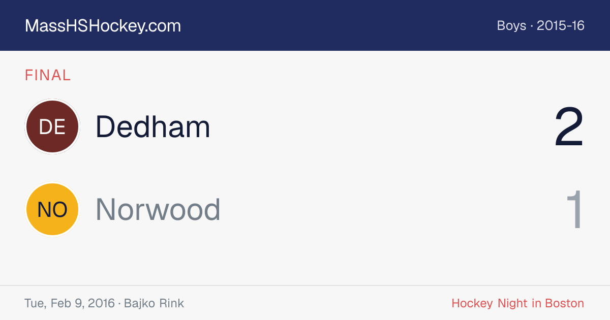 Dedham at Norwood score card