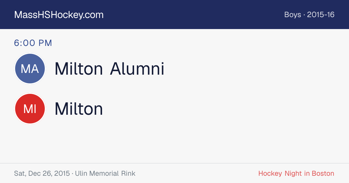 Milton Alumni at Milton score card