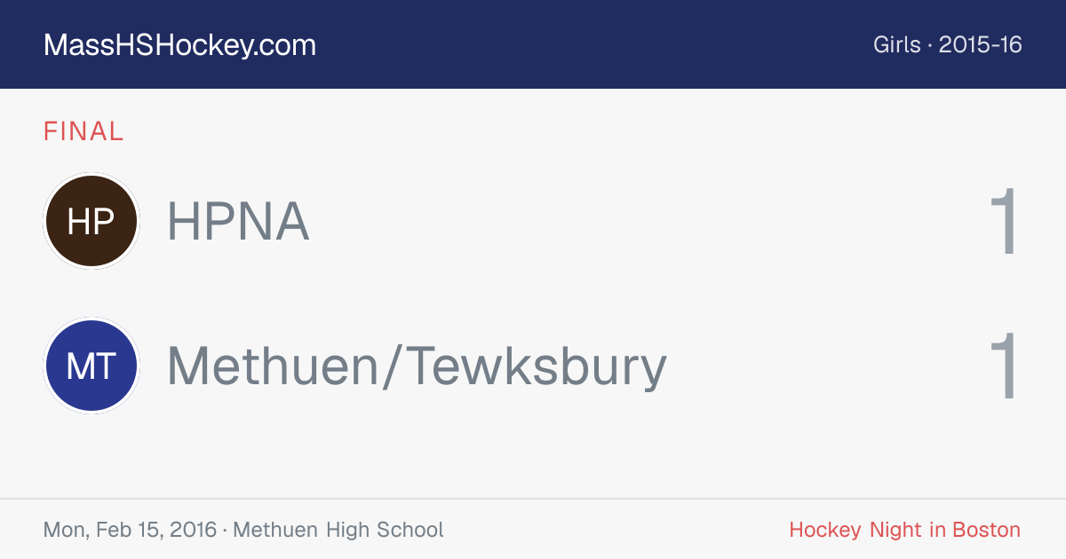 HPNA at Methuen/Tewksbury score card