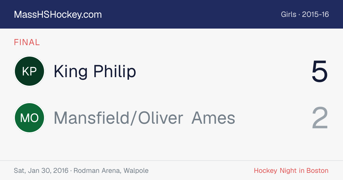 King Philip at Mansfield/Oliver Ames score card