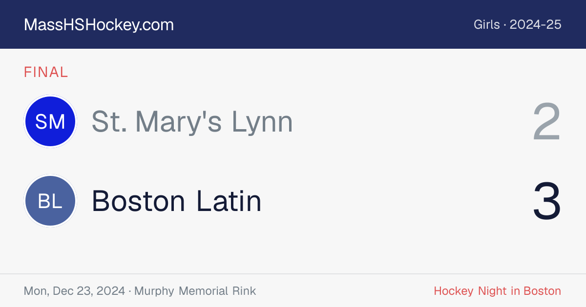 St. Mary's Lynn at Boston Latin score card