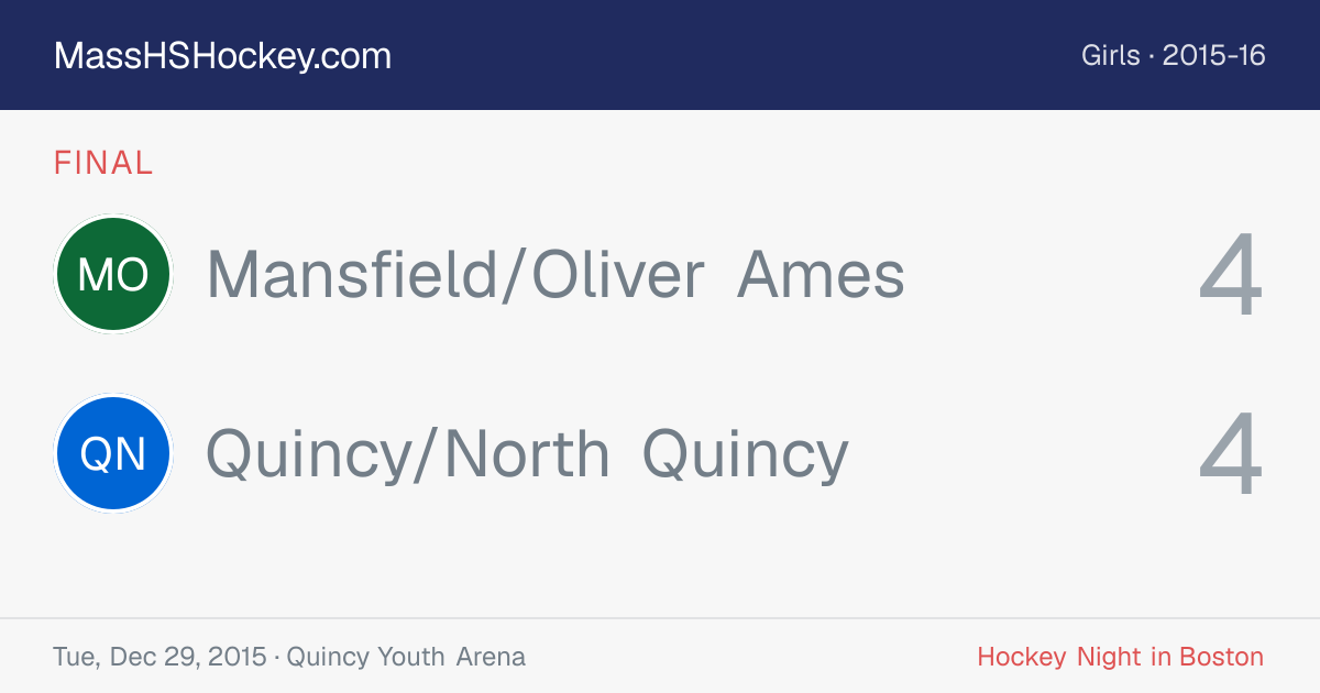 Mansfield/Oliver Ames at Quincy/North Quincy score card