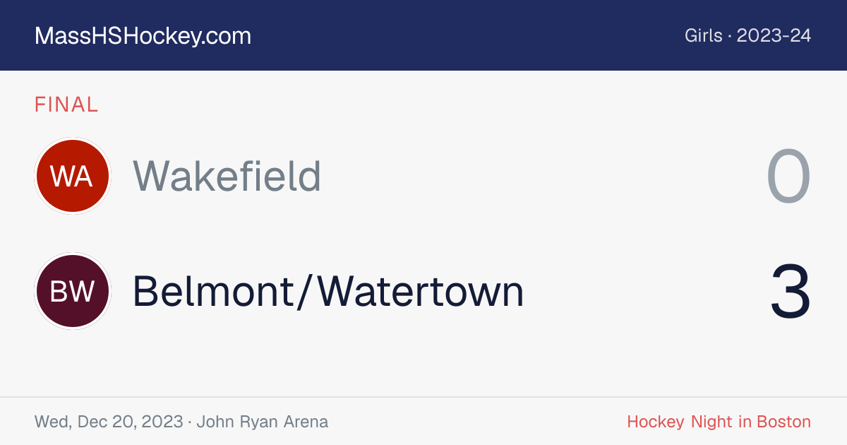 Wakefield at Belmont/Watertown score card