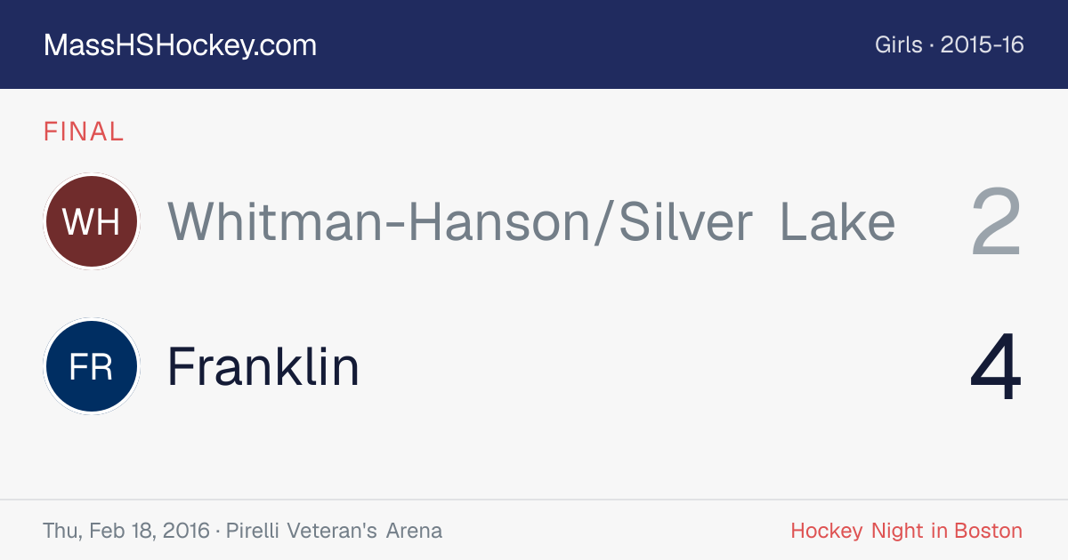 Whitman-Hanson/Silver Lake at Franklin score card