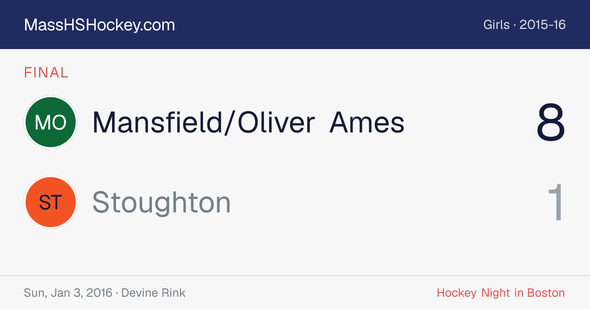 Mansfield/Oliver Ames at Stoughton score card
