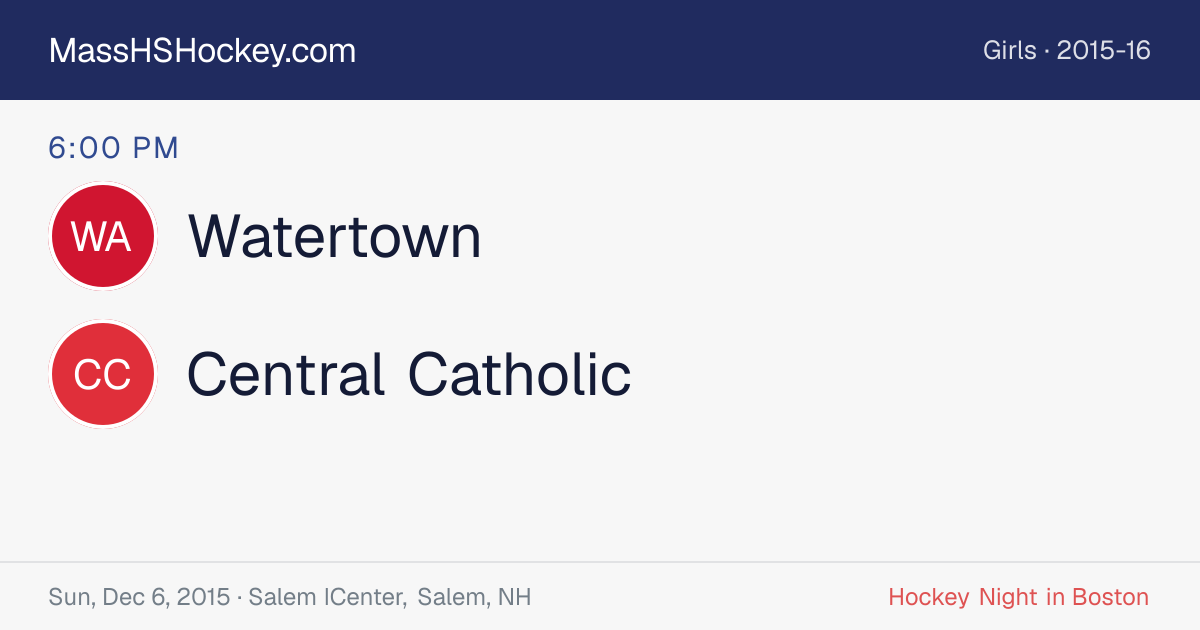Watertown at Central Catholic score card