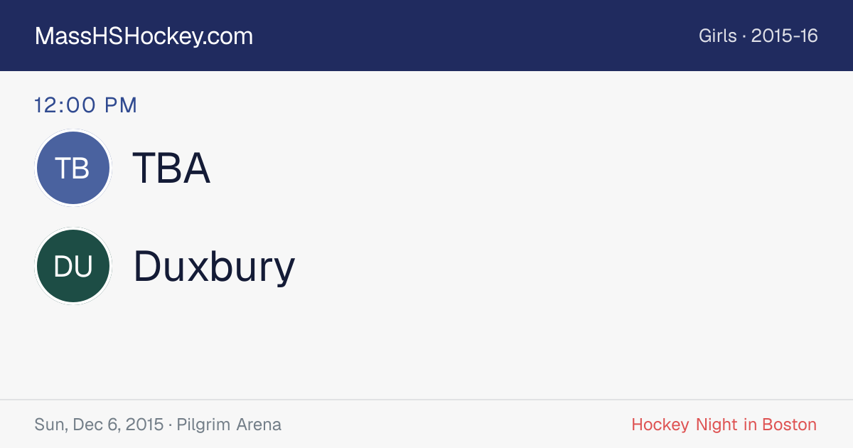 TBA at Duxbury score card