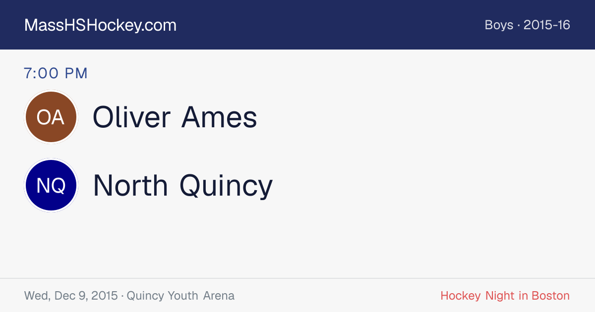 Oliver Ames at North Quincy score card