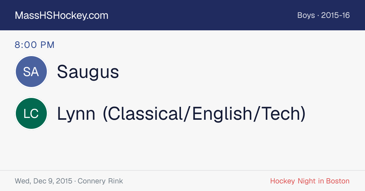 Saugus at Lynn (Classical/English/Tech) score card