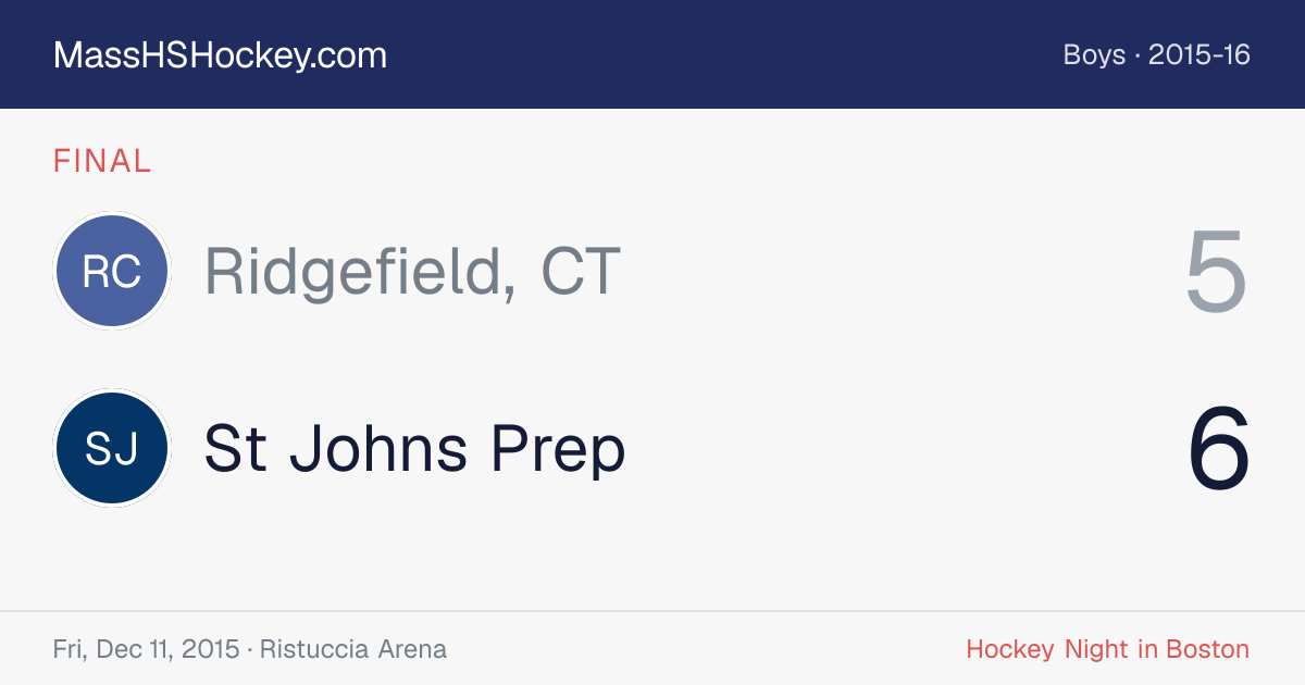 Ridgefield, CT at St Johns Prep score card