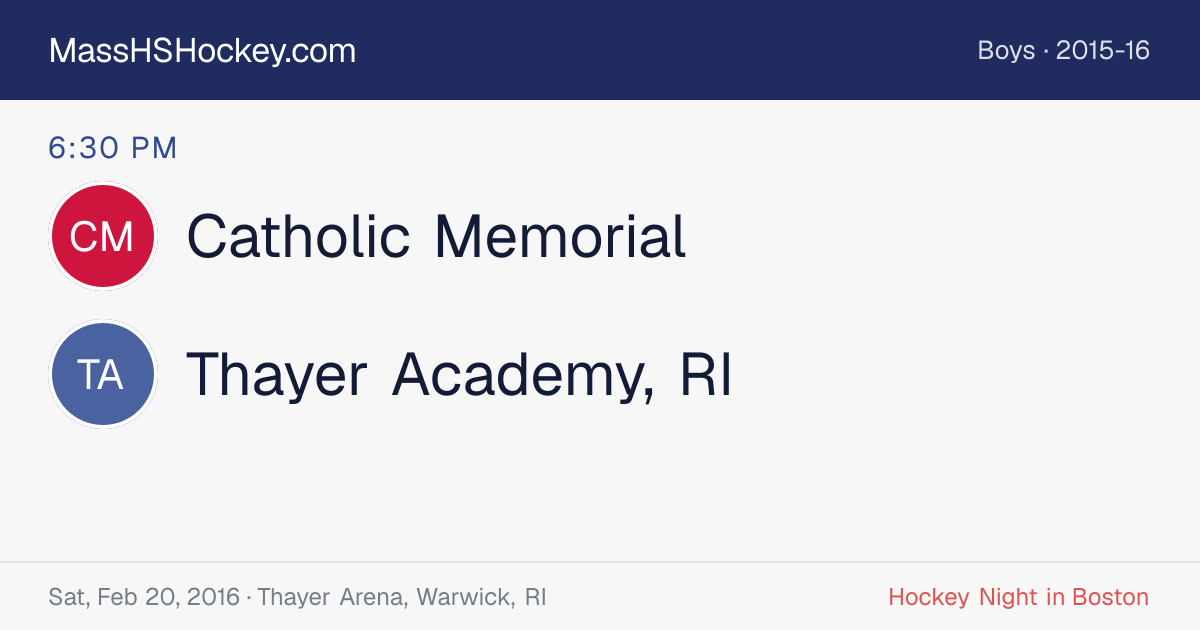 Catholic Memorial at Thayer Academy, RI score card
