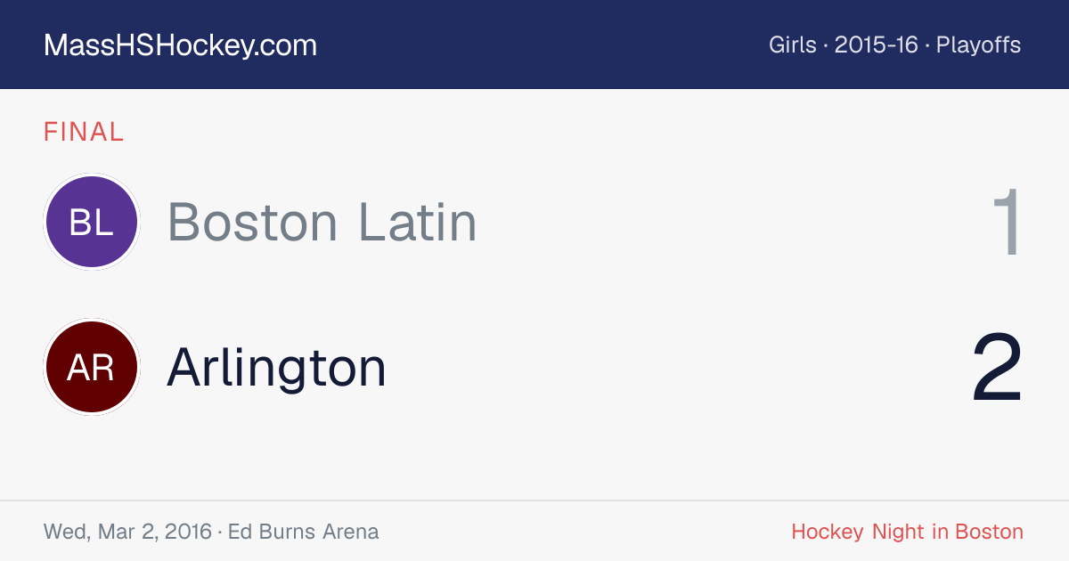 Boston Latin at Arlington score card