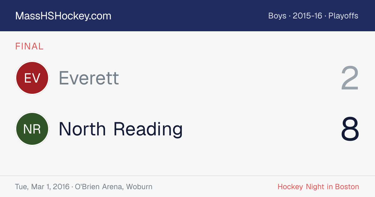 Everett at North Reading score card
