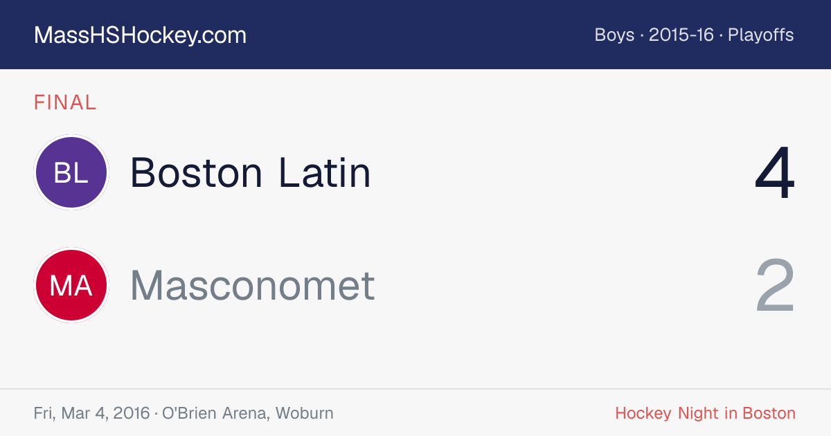 Boston Latin at Masconomet score card