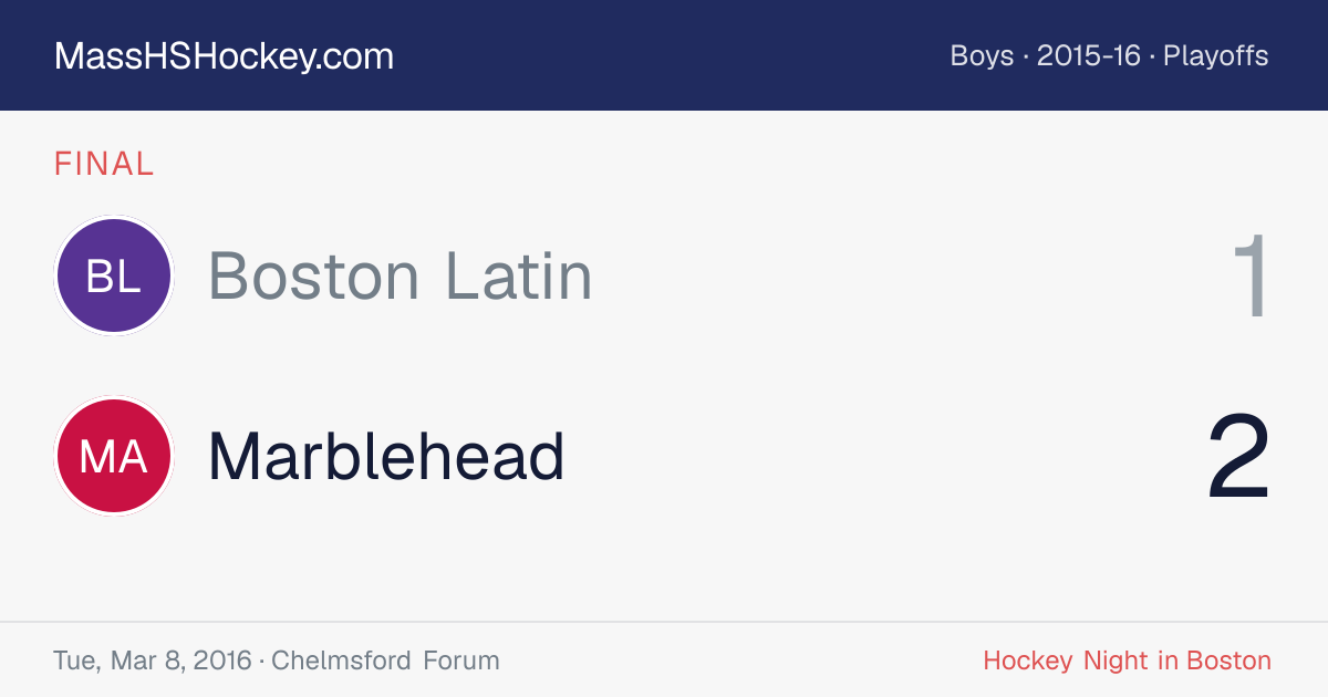 Boston Latin at Marblehead score card
