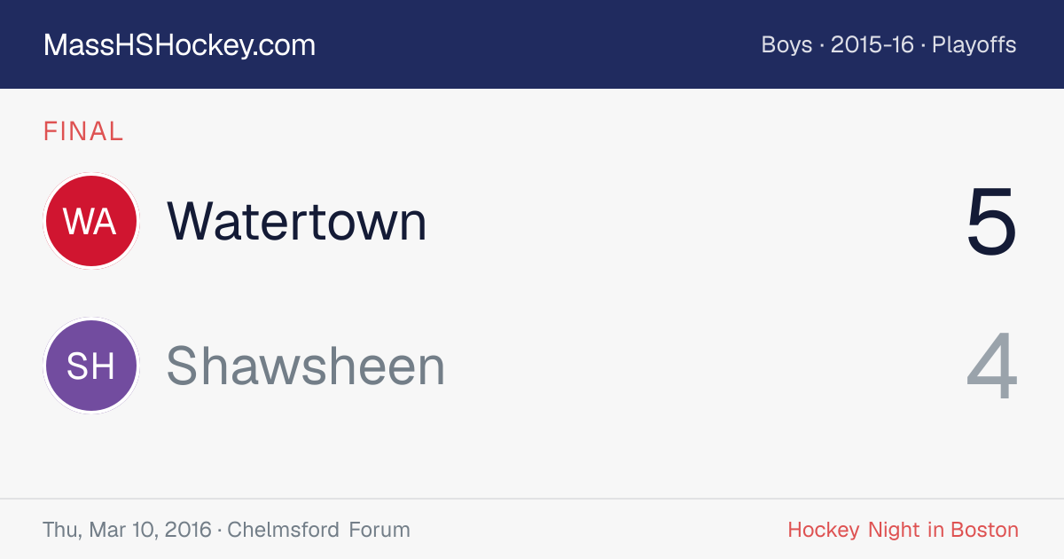 Watertown at Shawsheen score card