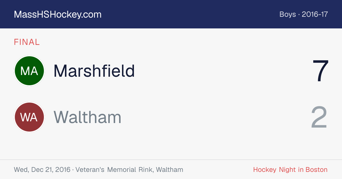 Marshfield at Waltham score card