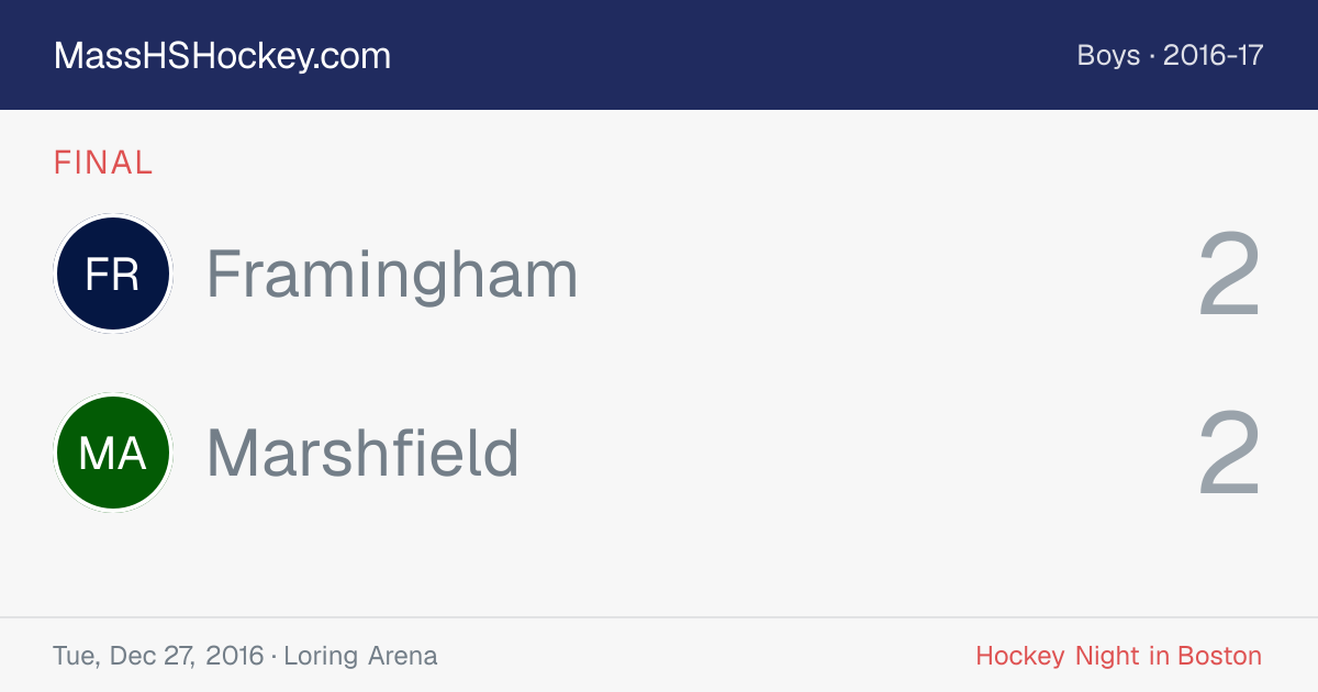 Framingham at Marshfield score card