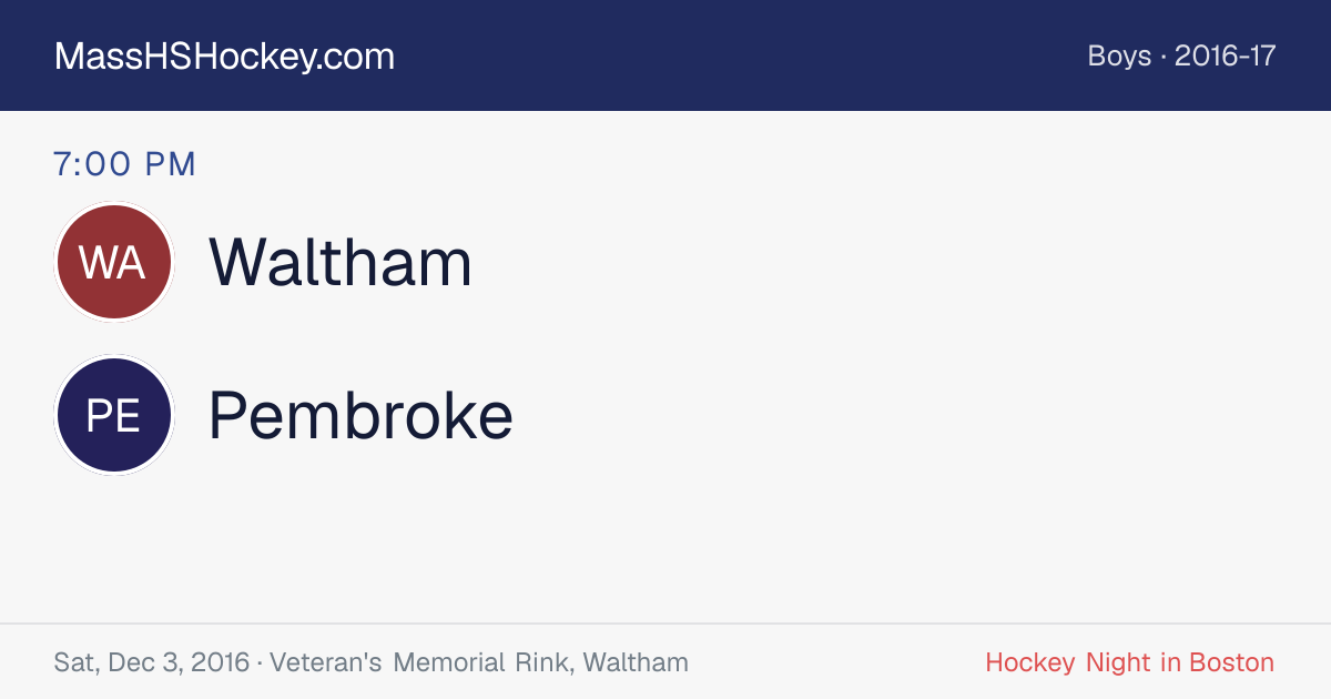 Waltham at Pembroke score card