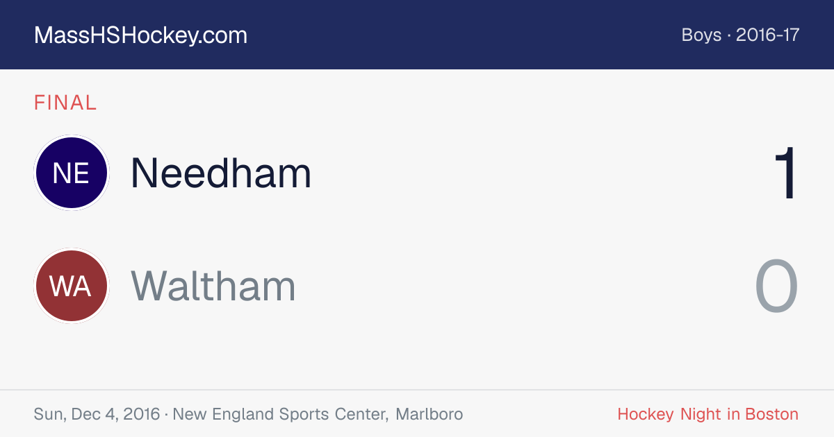 Needham at Waltham score card
