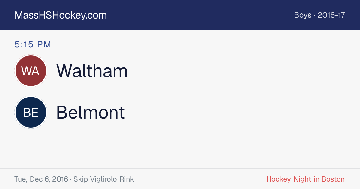 Waltham at Belmont score card