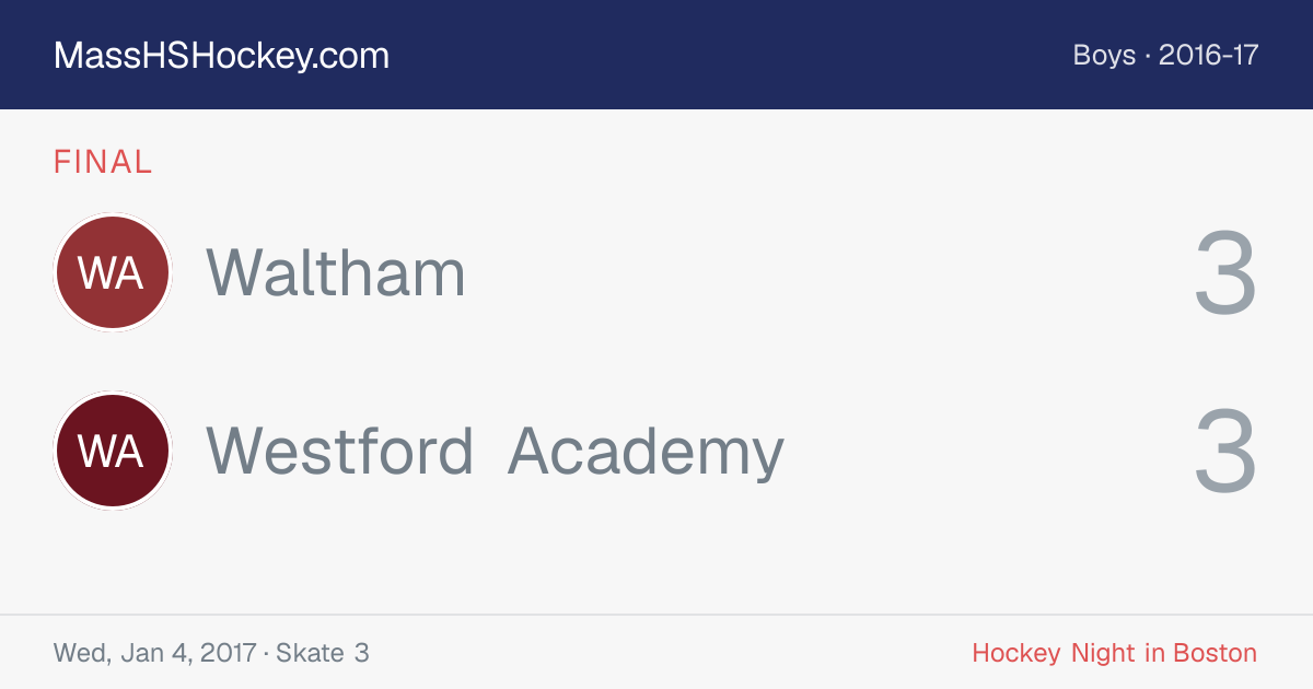 Waltham at Westford Academy score card