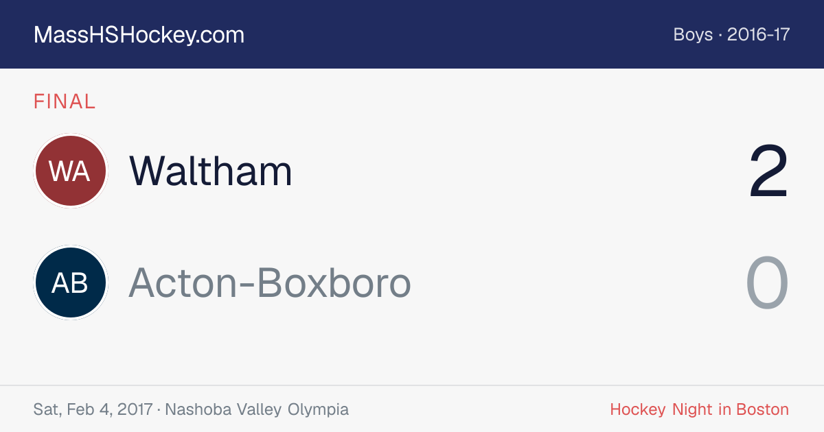 Waltham at Acton-Boxboro score card