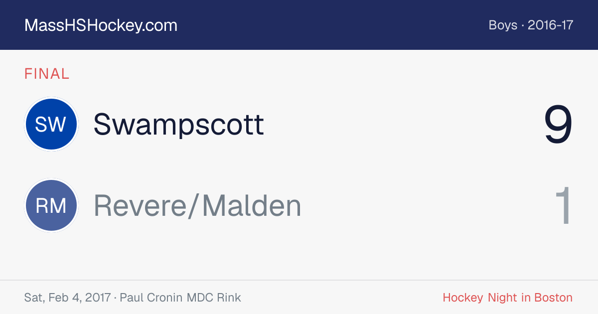 Swampscott at Revere/Malden score card