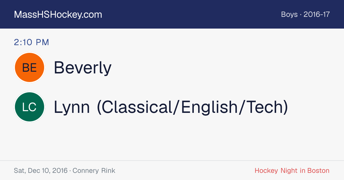 Beverly at Lynn (Classical/English/Tech) score card