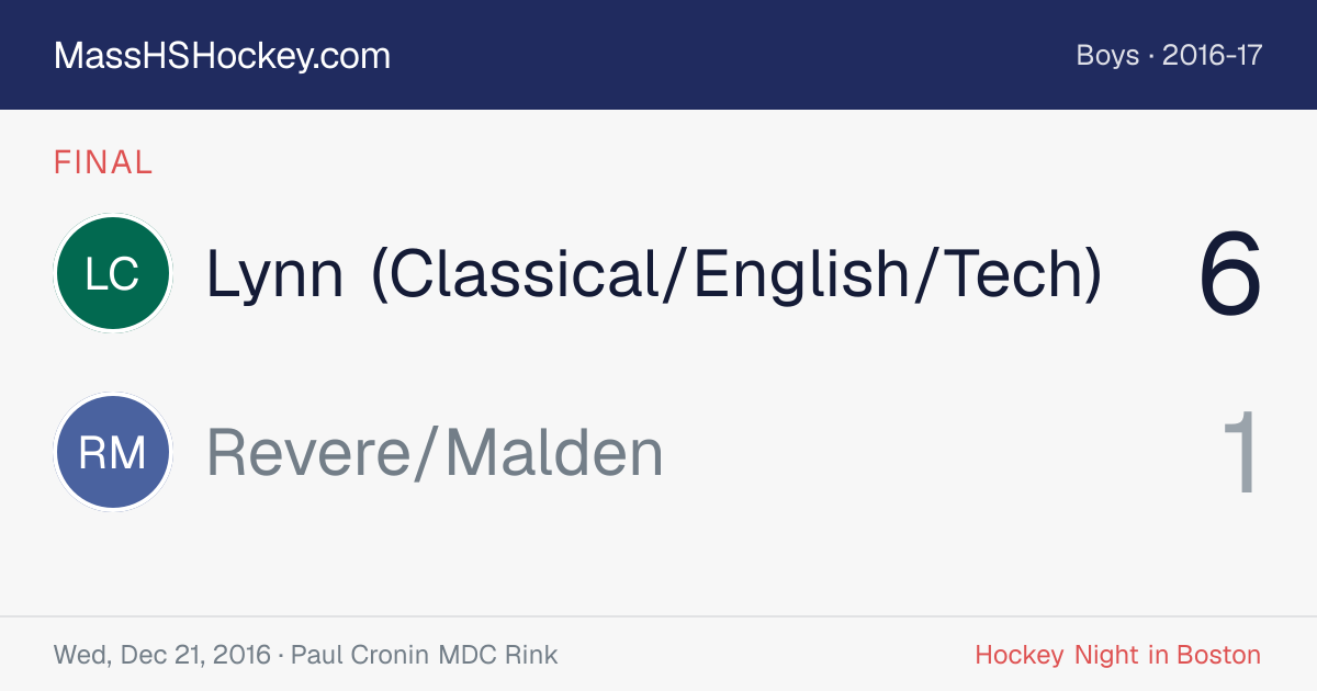 Lynn (Classical/English/Tech) at Revere/Malden score card