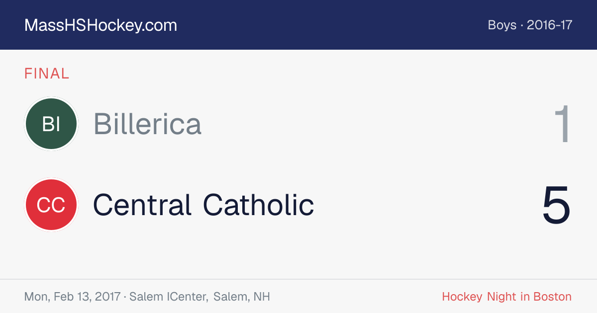 Billerica at Central Catholic score card