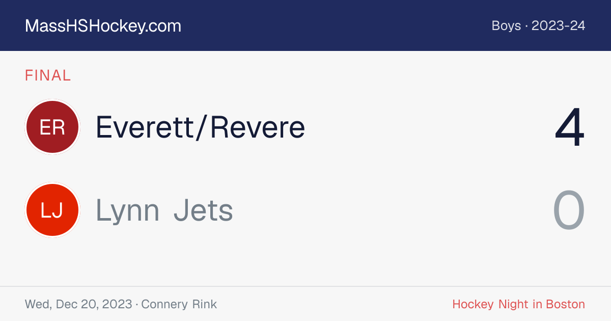 Everett/Revere at Lynn Jets score card