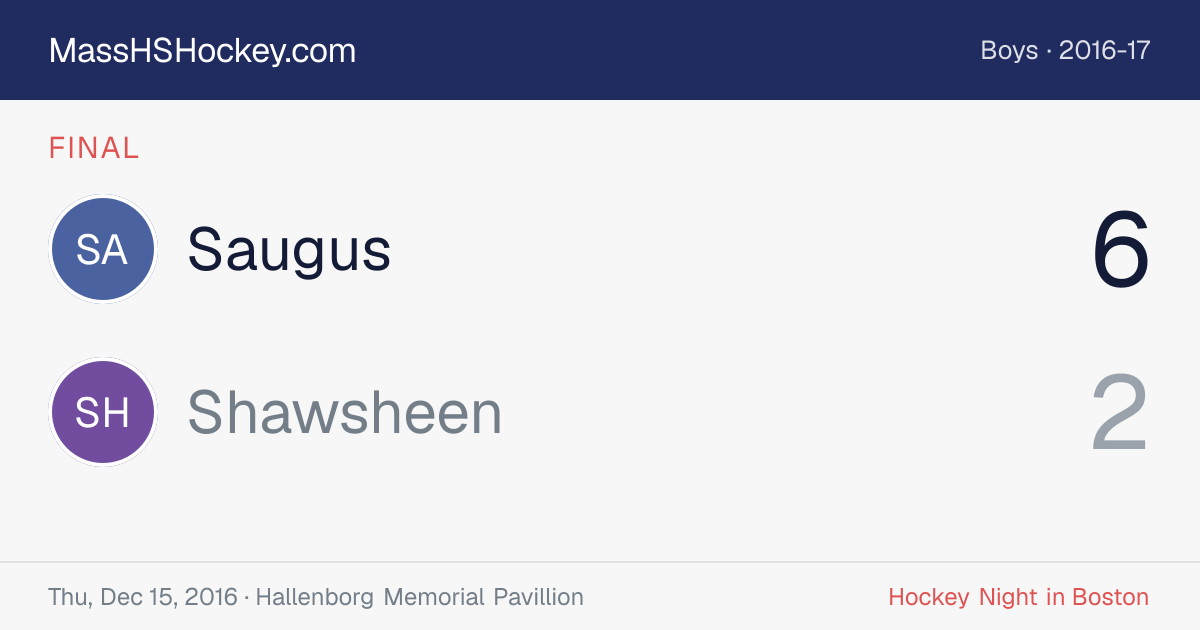 Saugus at Shawsheen score card