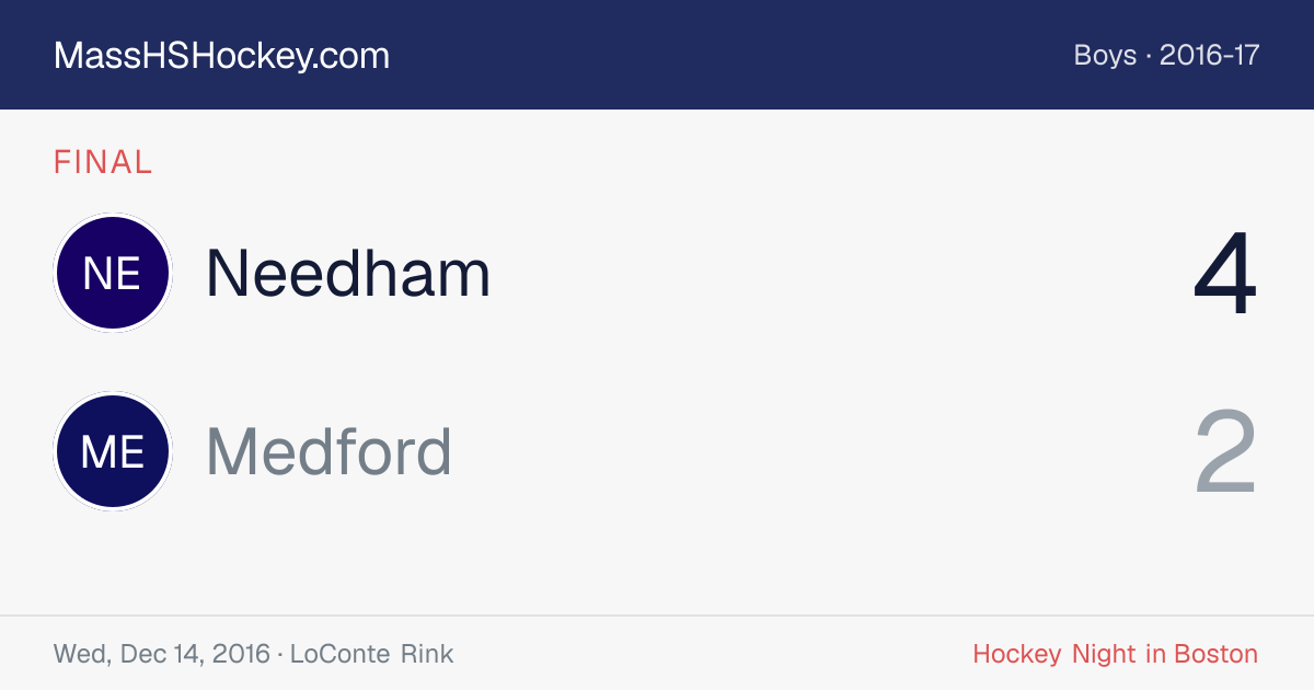 Needham at Medford score card