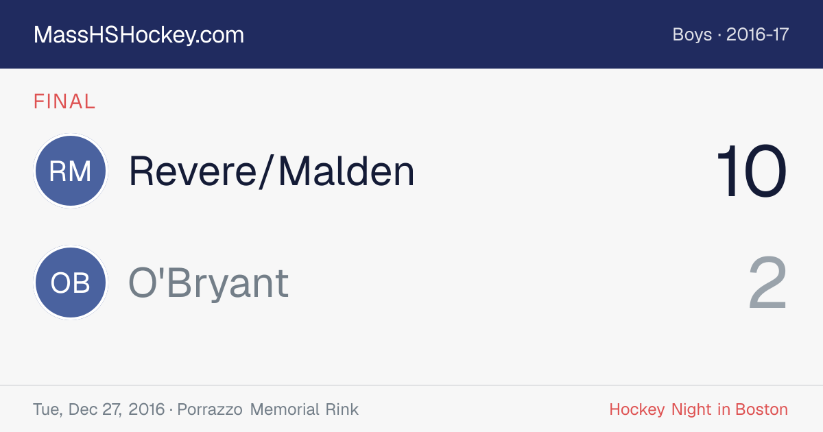 Revere/Malden at O'Bryant score card