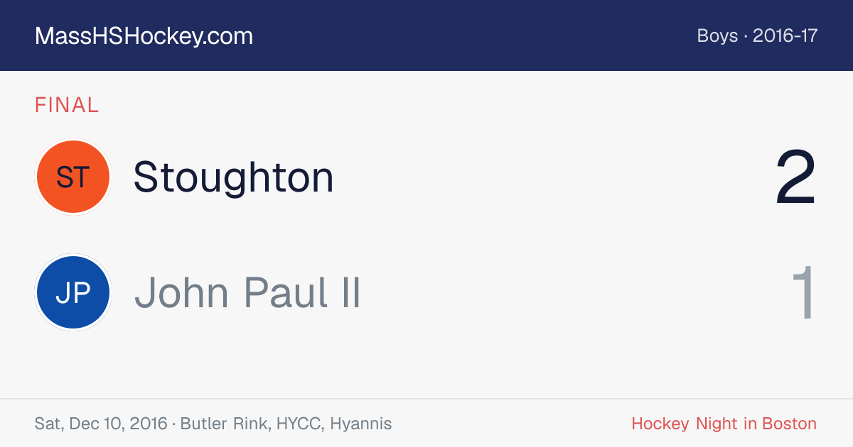 Stoughton at John Paul II score card