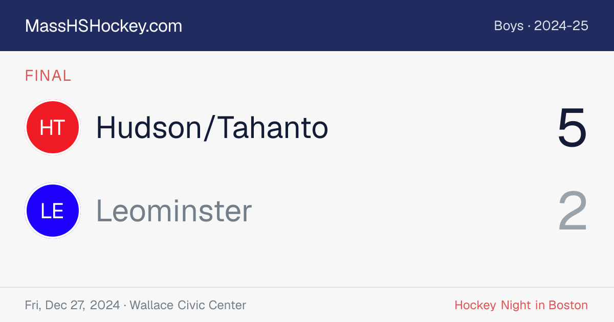 Hudson/Tahanto at Leominster score card