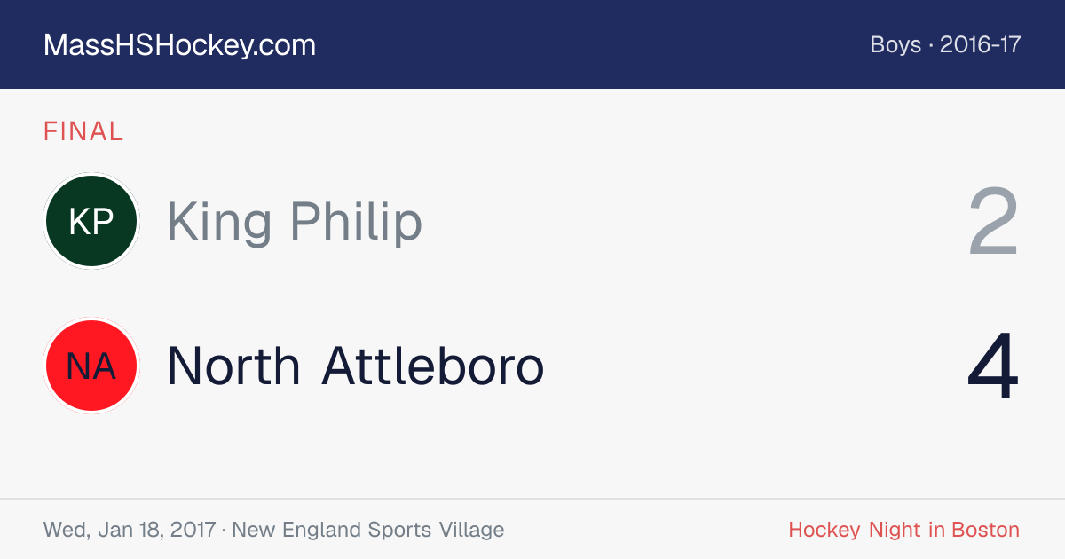 King Philip at North Attleboro score card