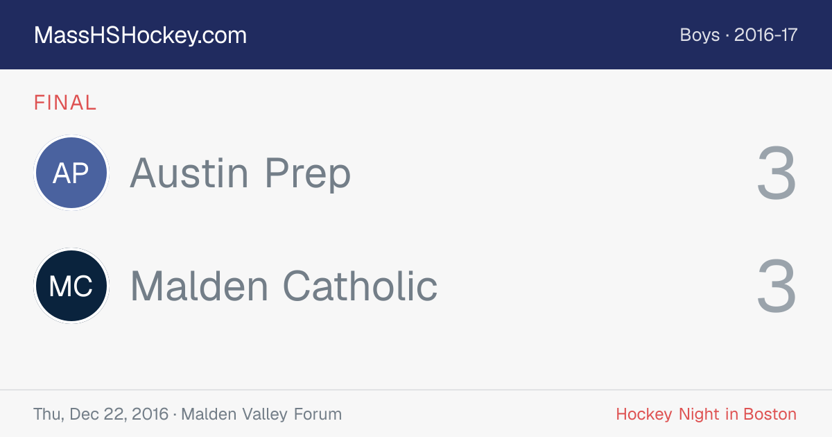 Austin Prep at Malden Catholic score card