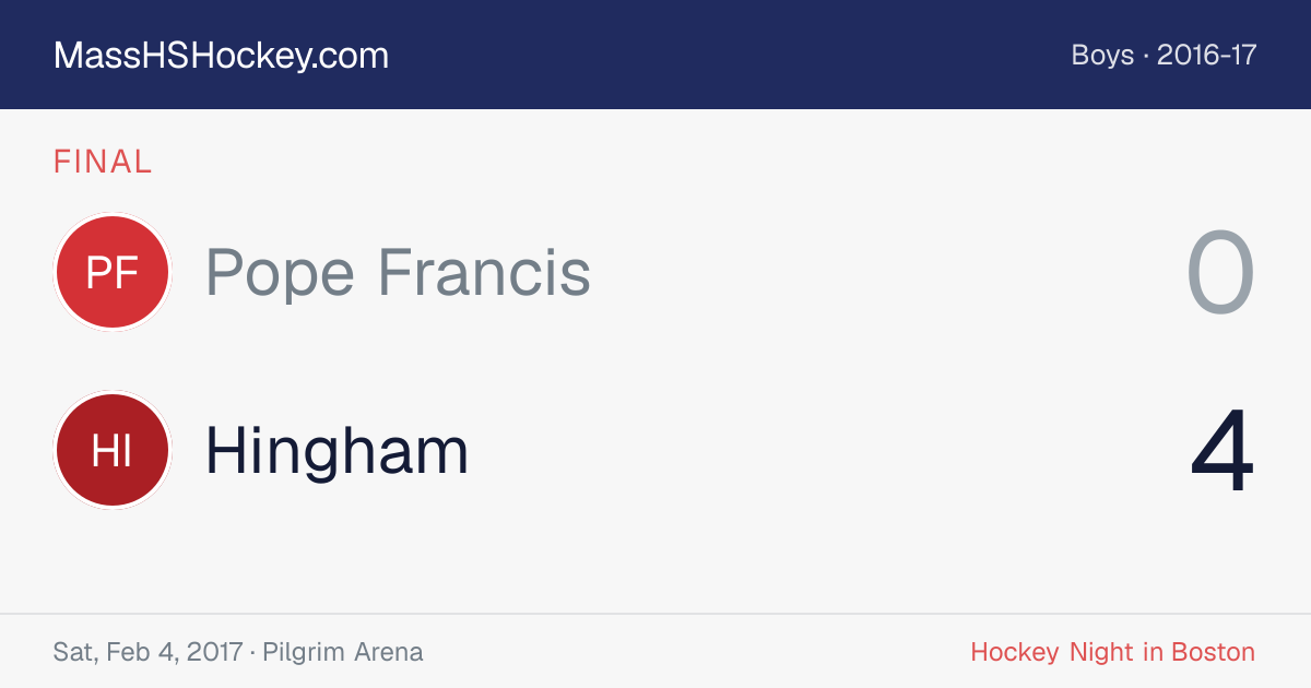 Pope Francis at Hingham score card
