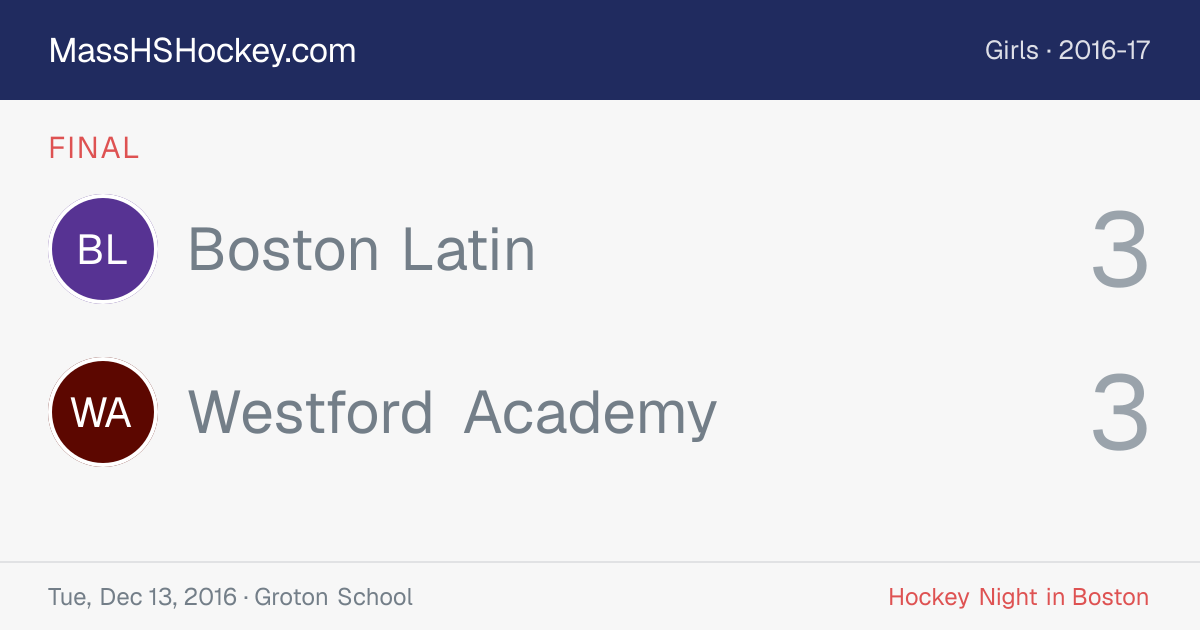 Boston Latin at Westford Academy score card