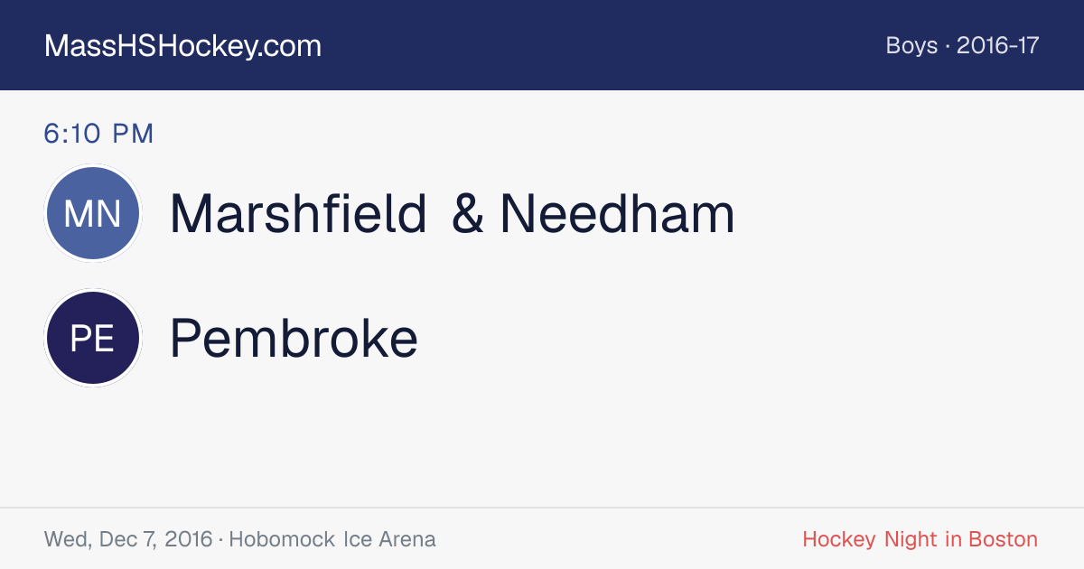 Marshfield & Needham at Pembroke score card